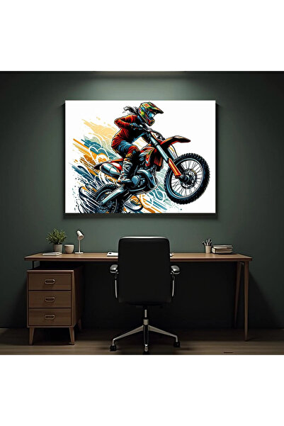 Printees Tablou - Ilustrație Motocross Girl - Canvas pe șasiu