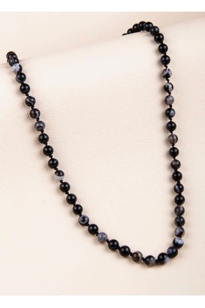 Taşmir قلادة من حجر العقيق الطبيعي بعقدة 6 مم بقطع دائري