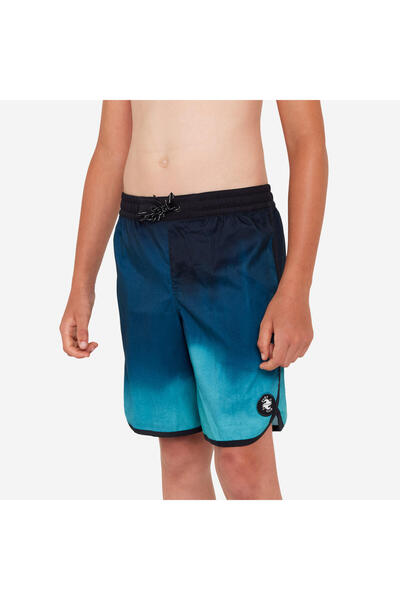 Decathlon Çocuk Uzun Deniz Şortu - Mavi/Siyah - 500