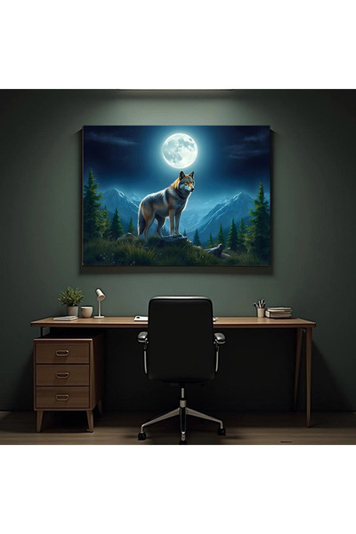 Printees Tablou - Lup sub luna plină - Canvas pe șasiu
