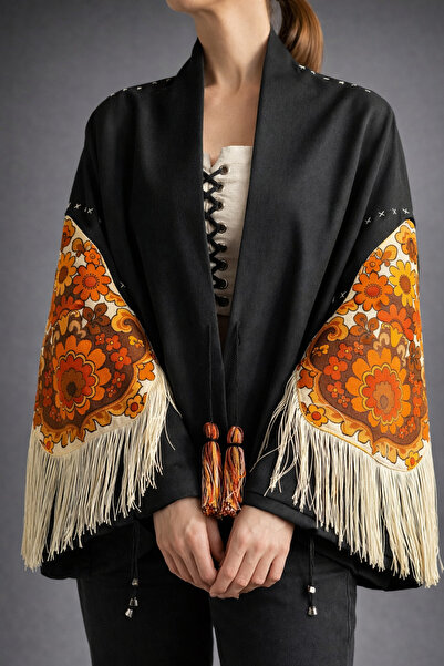 Nelqiz Floral Patterned Tassel Women's Kimono Jacket – Bohemian Vintage Overs...