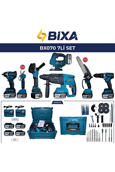 bixa BX070 21V Profesyonel 7'li Şarjlı El Aletleri Seti 4 Akü 2 Şarjlı Hilti ...