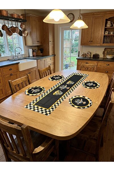 tarzınısec Set de 4 covorașe rotunde cu model pătrat alb-negru