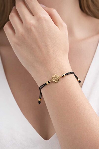 Feyz Tasarım Etnik Solar Siyah İp Bileklik