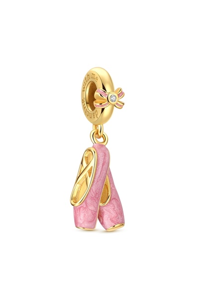 Choice46 KTC367-GD تعليقة حذاء باليه وردي أصلي من الفضة الإسترليني عيار 925، ...