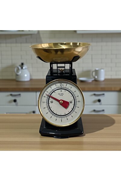 ELZEY HOME Retro Analog Mutfak Terazisi Siyah Gövde Gold Kase