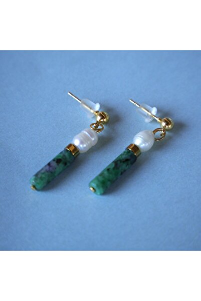 B Design jewelry Selora Azurite Stone and Pearl Earrings