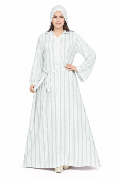 Sayoora Since 1990 Women’s Striped Hooded Kaftan Abaya with Belt