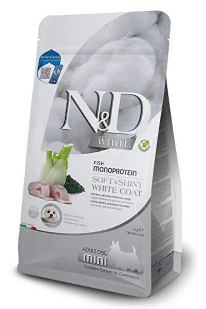 N&D ND White Coat Levrek ve Spirulina Beyaz Tüylü Mini Irk Tahılsız Köpek Mam...
