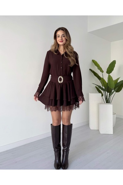 tiamoda Gömlek Yaka Dantel Detaylı Elbise