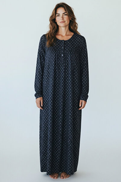 ECE GİYİM فستان نسائي من القطن الممشط بنقشة روبالي مقاس كبير