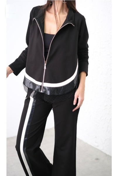 Minası Butik RUGAN ŞERİTLİ PANTOLON SİYAH BEYAZ