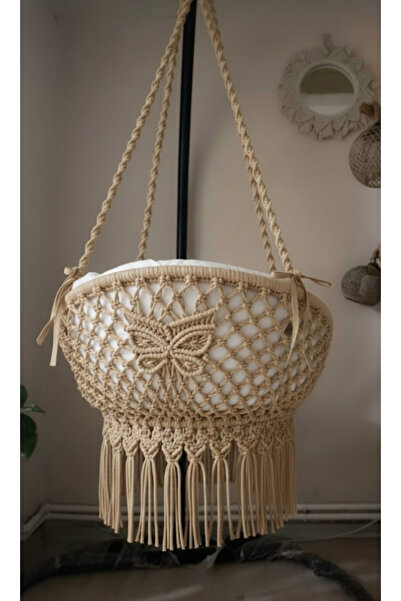 WOODSHUT Tek Kişilik Makrome El Örgüsü Salıncak (Bej) Mis38005