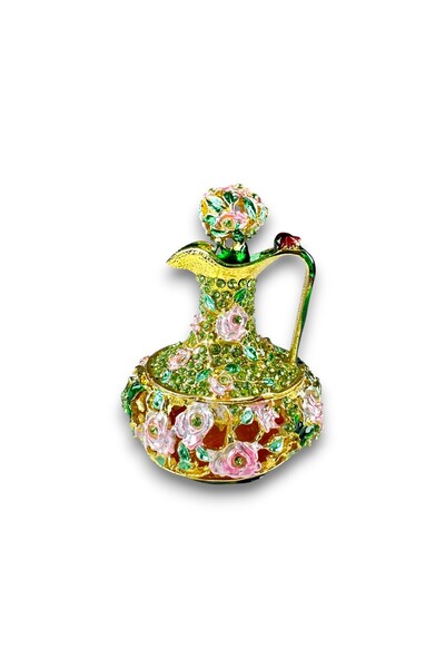 U&M GİFT Çiçek Desenli Taşlı Vazo Biblo 9×6,5 cm Yeşil (Çok Renkli)