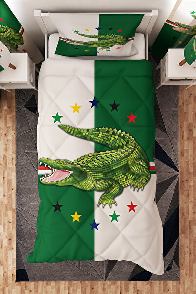 BelezaHome Green and White Crocodile Themed Children's Room Single Quilt