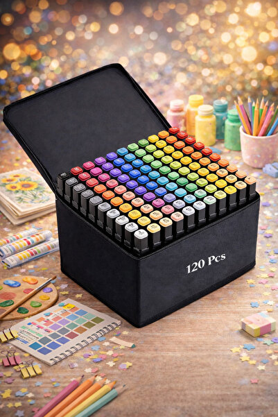 SYN AKSESUAR 120’li Profesyonel Marker Keçeli Kalem Seti – Çantalı, Çift Uçlu...