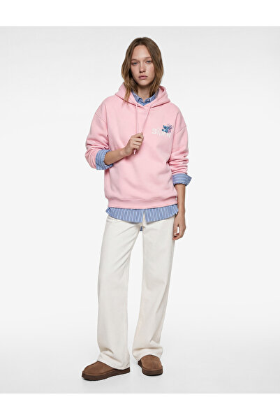 Koton Licențiat Stitch cu glugă Arkası cu imprimeu supradimensionat Swea tricou