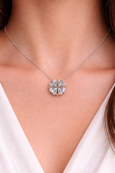 charmove ile kendinizi şımartın Silver Color Clover Patterned Magnetic Openab...