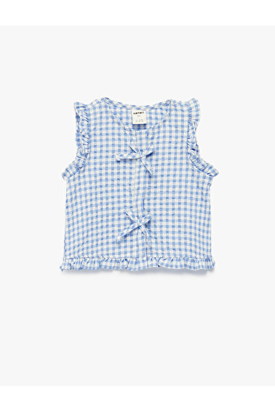 Koton Блуза без ръкави с карирана панделка и кръгло деколте