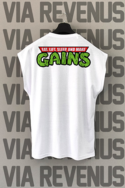 Vordevia Tricou Make Gains cu imprimeu Zero Sleeve bumbac 100% Sport tricou