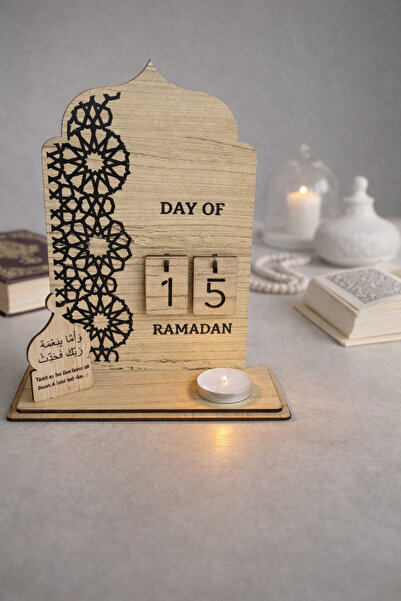 rosfloa rf Işıklı Ahşap Ramazan Ayı Takvimi – Gün Sayacı Masa Üstü Dekor Hedi...