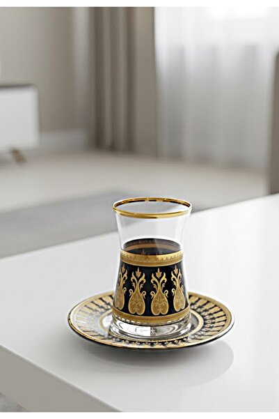 DECOSTYLE Gold Siyah desenli 12 Parça Çay Seti | Paşabahçe Premium Cam Takım ...
