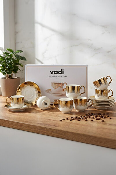 Vadi Gold Gilded 6-Person Luxury Porcelain Coffee Cup Luxury Set