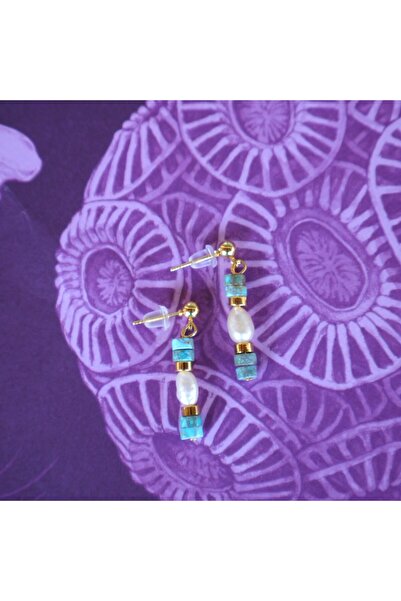 B Design jewelry أقراط من حجر الياسمين الفيروزي واللؤلؤ