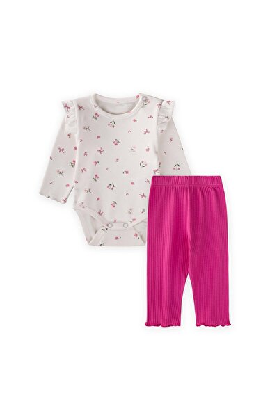 Cigit Corded Fabric Bodysuit Set 0-3 Years Old Ecru