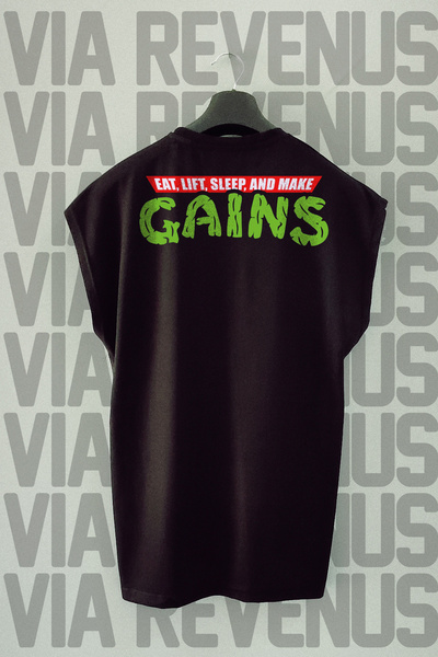 Vordevia Tricou Make Gains cu imprimeu Zero Sleeve bumbac 100% Sport tricou