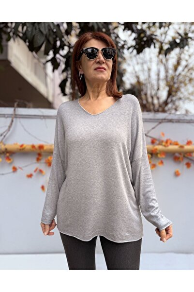 DenizEge Soft Textured Glitter Knitwear Gray