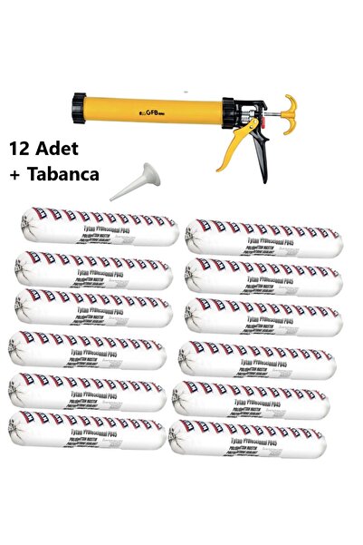 TYTAN Pu 45 12 Tane Gri Oto Sosis Mastik 600 ML + Sosis Tabancası ile birlikte