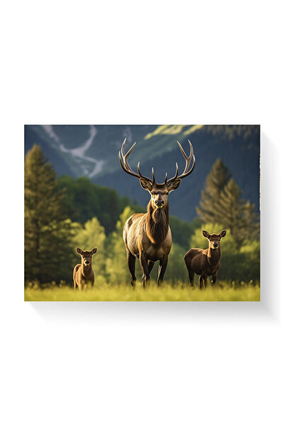 Printees Tablou - Cerb cu pui - Canvas pe șasiu