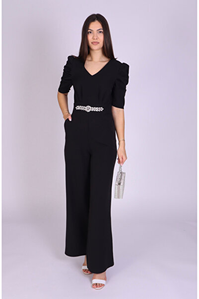 Ella Collection EMMA fabric jumpsuit with waist accessory
