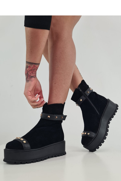 GARKONY Black Genuine Leather Boots Xenia