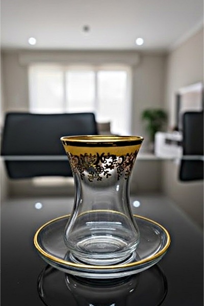 DECOSTYLE Gold X6 Paşabahçe Thin Waist 12 Piece Tea Set Cup Set X6