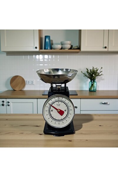 ELZEY HOME Retro Analog Mutfak Terazisi Siyah Gövde Gümüş Kase