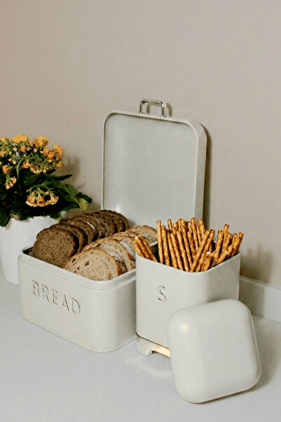 Sarkap Home Füme Galvaniz Bread Küçük Boy Ekmeklik & Storage Kutu Set