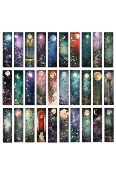 Choice مجموعة متنوعة الألوان من 32 قطعة، فواصل كتب بتصميم مشهد ليلي حالم، منا...