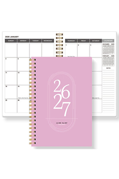 Choice مخطط أسبوعي وشهري A5 وردي اللون 2026-2027 - من يناير 2026 إلى ديسمبر 2...