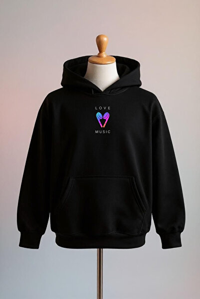 Vordevia Love Musıc Printed Cotton 3 Thread O Oversized K Hooded Sweatshirt