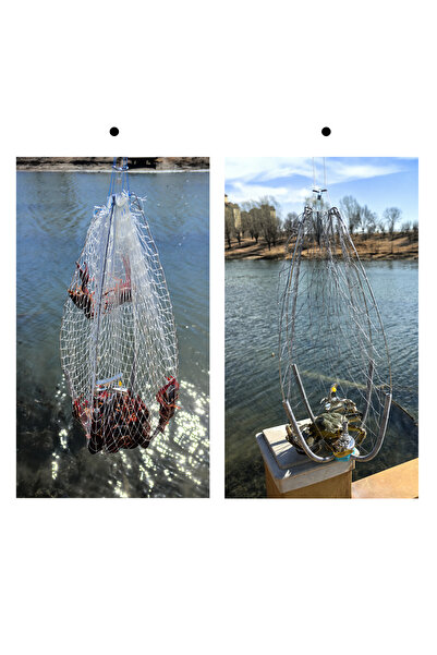 Choice قفص سرطان البحر قابل للانكماش زنبركي قطعة واحدة بطول 60 سم، شبكة صيد م...