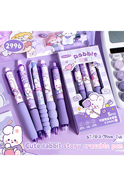 Choice أقلام كابيبارا قابلة للمسح، لون بنفسجي ناعم، 5 قطع، 6 أقلام حبر جل قاب...