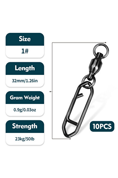 Choice موصل دوار بمحمل صيد، مقاس 1، 10 قطع، فضي قوي، 360 درجة، مناسب لصيد الأ...