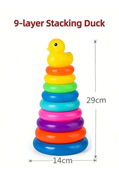 Choice مجموعة من 9 طوابق، بطة صفراء، برج قوس قزح، لعبة دائرية مكدسة، لعبة دائ...