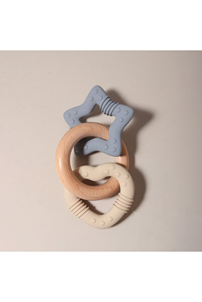 Moon Piece عضاضة أطفال من السيليكون باللونين البيج والرمادي على شكل نجمة وقلب...