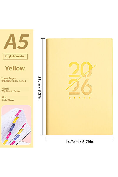 Choice مخطط أصفر - EN-70G، يناير - ديسمبر 2026، دفتر ملاحظات باللغتين الإسبان...