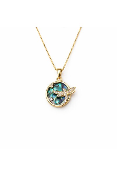 Tasarım Yusufçuk Figürlü Doğal Taş Görünümlü Zirkon Detaylı Altın Renk Kadın ...