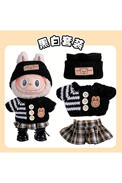 Choice طقم ملابس أسود لطيف لدمية لابوبو، طوله 17 سم، يتضمن سترة وأحذية وإكسسو...