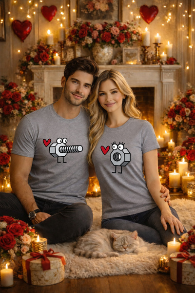 MVRDAR Set 2 tricouri unisex 100% bumbac pentru cuplu, colectia Valentine's Day